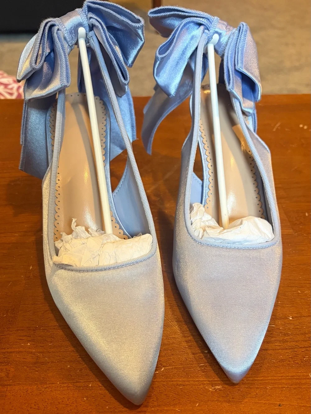 Blue Satin Slingback‎ Heels Bow Stiletto Pumps Wedding Bridal Shoes Size 7 New